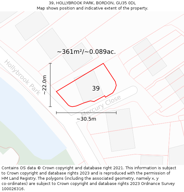 39, HOLLYBROOK PARK, BORDON, GU35 0DL: Plot and title map