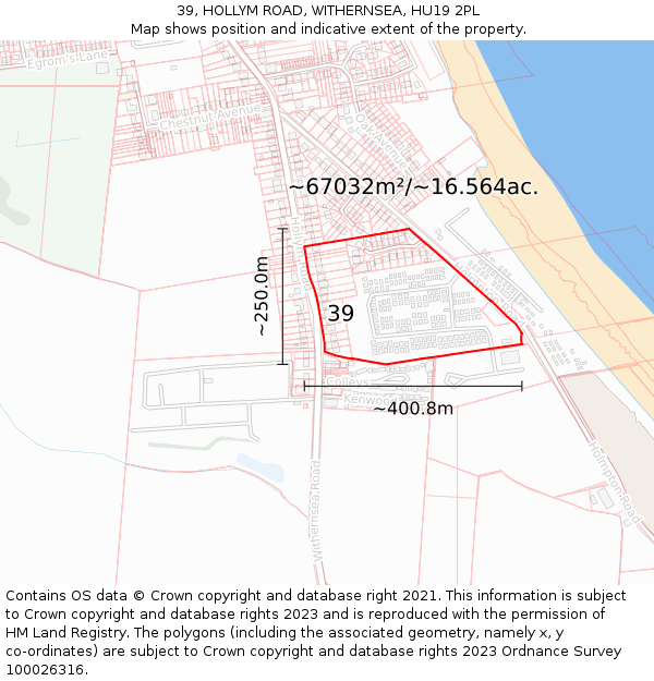 39, HOLLYM ROAD, WITHERNSEA, HU19 2PL: Plot and title map