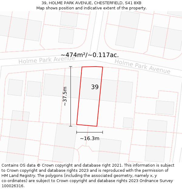 39, HOLME PARK AVENUE, CHESTERFIELD, S41 8XB: Plot and title map