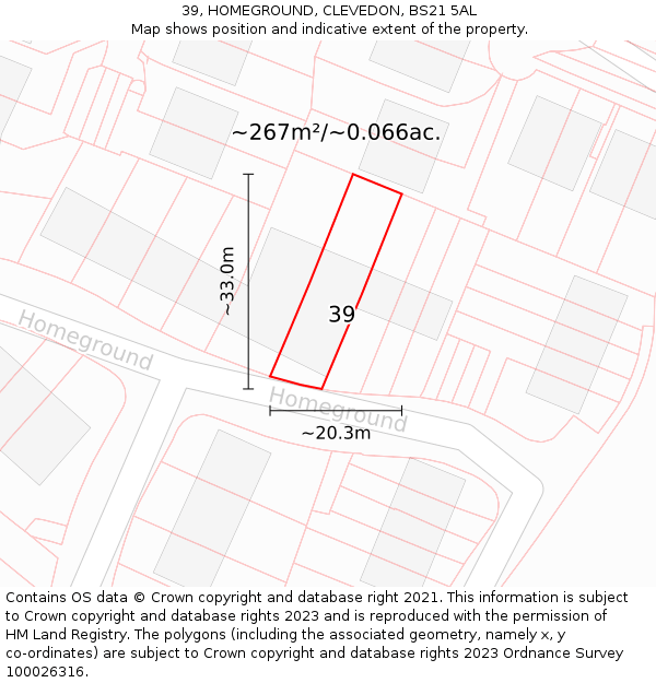 39, HOMEGROUND, CLEVEDON, BS21 5AL: Plot and title map