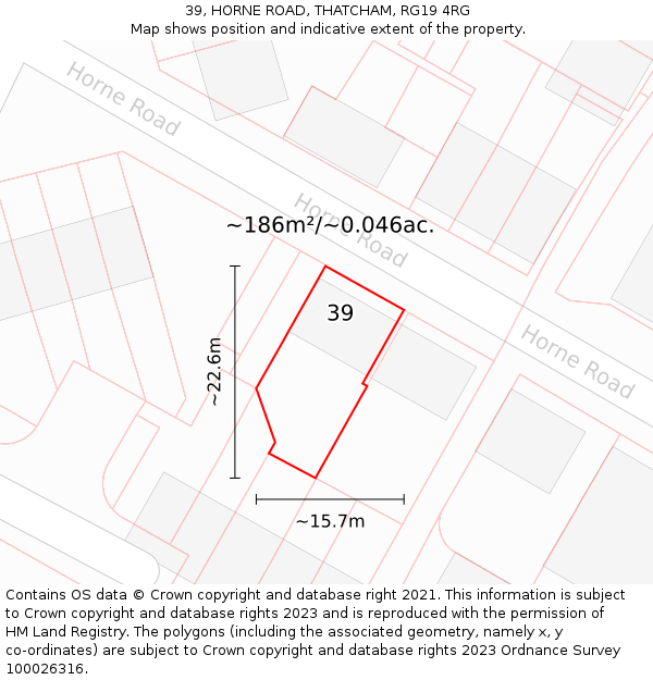 39, HORNE ROAD, THATCHAM, RG19 4RG: Plot and title map