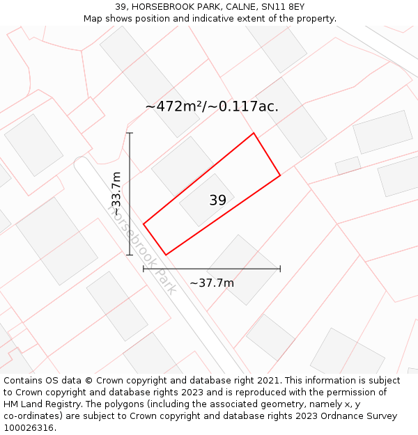 39, HORSEBROOK PARK, CALNE, SN11 8EY: Plot and title map