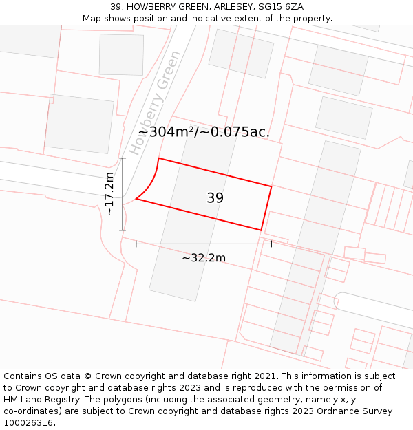 39, HOWBERRY GREEN, ARLESEY, SG15 6ZA: Plot and title map