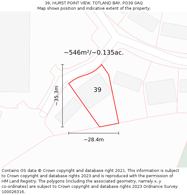 39, HURST POINT VIEW, TOTLAND BAY, PO39 0AQ: Plot and title map