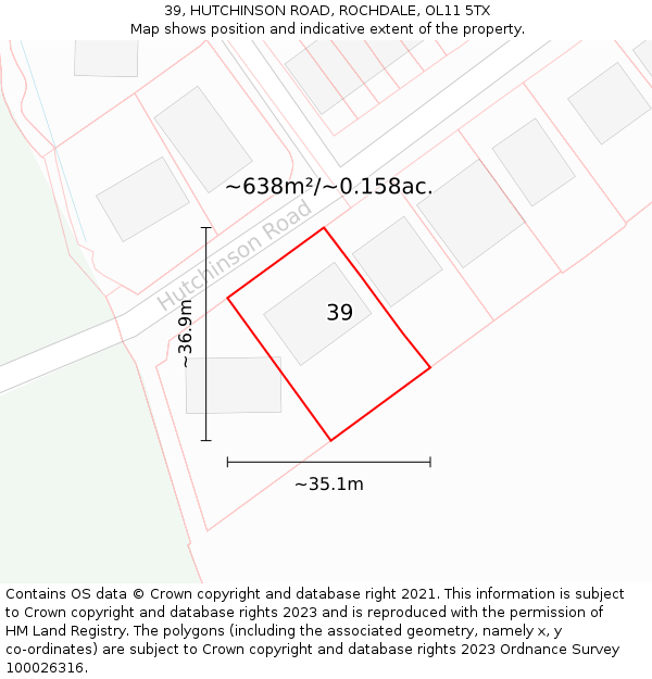 39, HUTCHINSON ROAD, ROCHDALE, OL11 5TX: Plot and title map