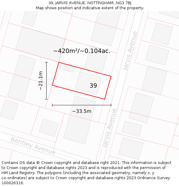 39, JARVIS AVENUE, NOTTINGHAM, NG3 7BJ: Plot and title map