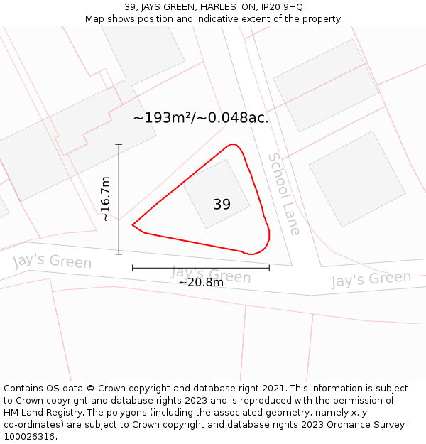 39, JAYS GREEN, HARLESTON, IP20 9HQ: Plot and title map