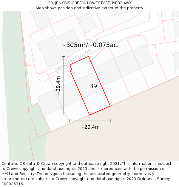 39, JENKINS GREEN, LOWESTOFT, NR32 4WX: Plot and title map