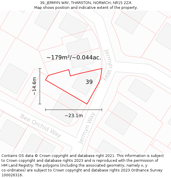 39, JERMYN WAY, THARSTON, NORWICH, NR15 2ZA: Plot and title map