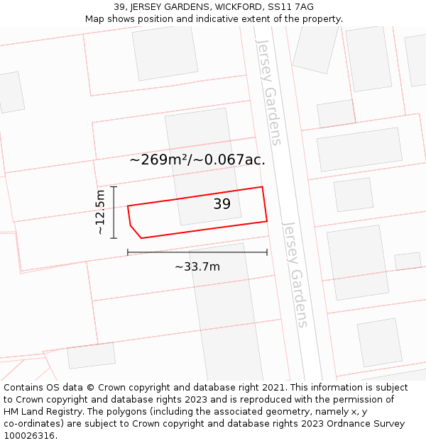 39, JERSEY GARDENS, WICKFORD, SS11 7AG: Plot and title map