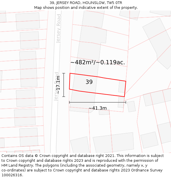 39, JERSEY ROAD, HOUNSLOW, TW5 0TR: Plot and title map