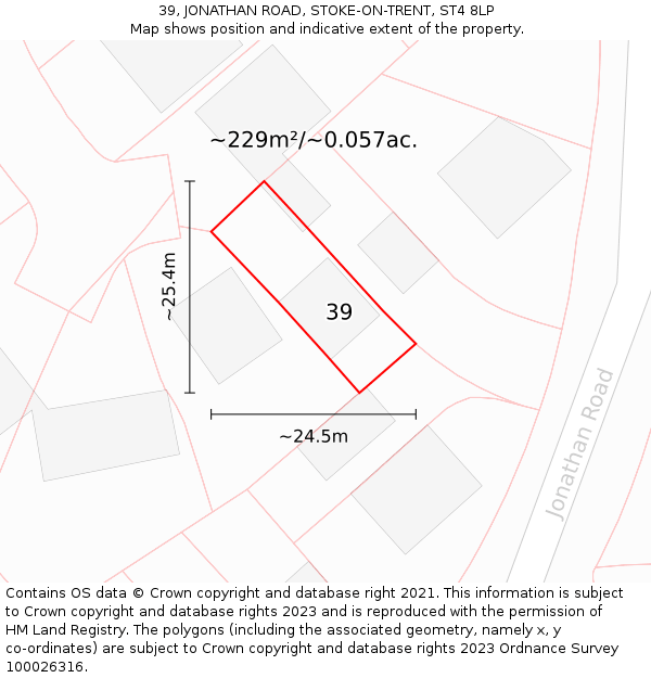 39, JONATHAN ROAD, STOKE-ON-TRENT, ST4 8LP: Plot and title map