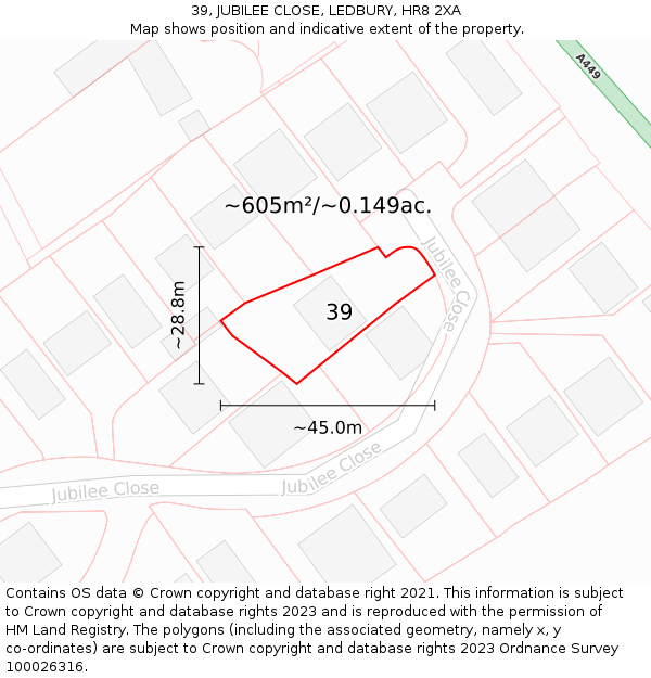 39, JUBILEE CLOSE, LEDBURY, HR8 2XA: Plot and title map