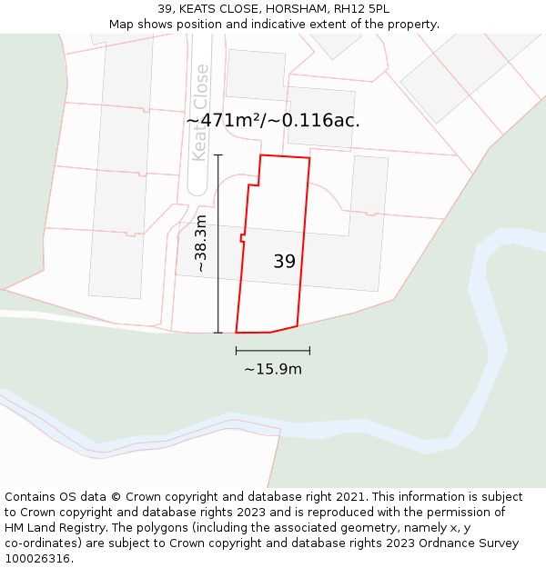 39, KEATS CLOSE, HORSHAM, RH12 5PL: Plot and title map