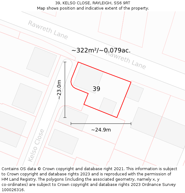 39, KELSO CLOSE, RAYLEIGH, SS6 9RT: Plot and title map