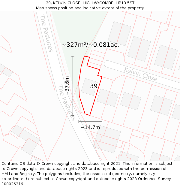 39, KELVIN CLOSE, HIGH WYCOMBE, HP13 5ST: Plot and title map