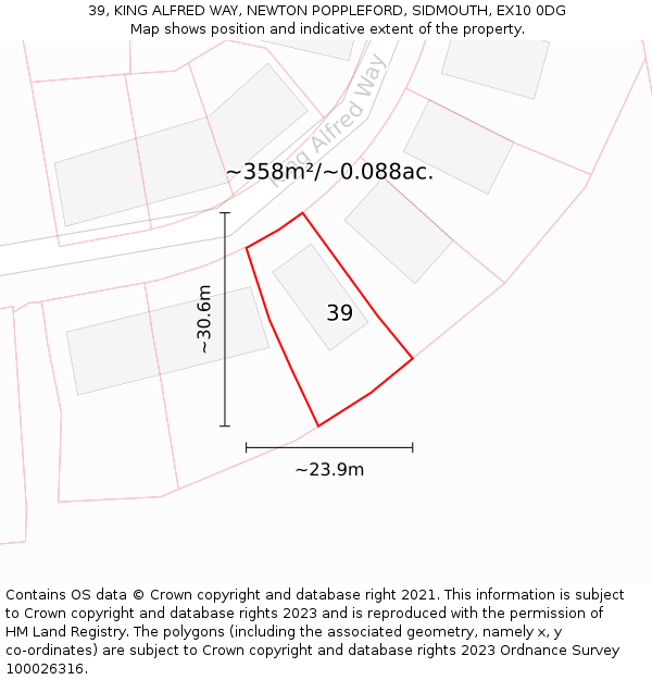 39, KING ALFRED WAY, NEWTON POPPLEFORD, SIDMOUTH, EX10 0DG: Plot and title map