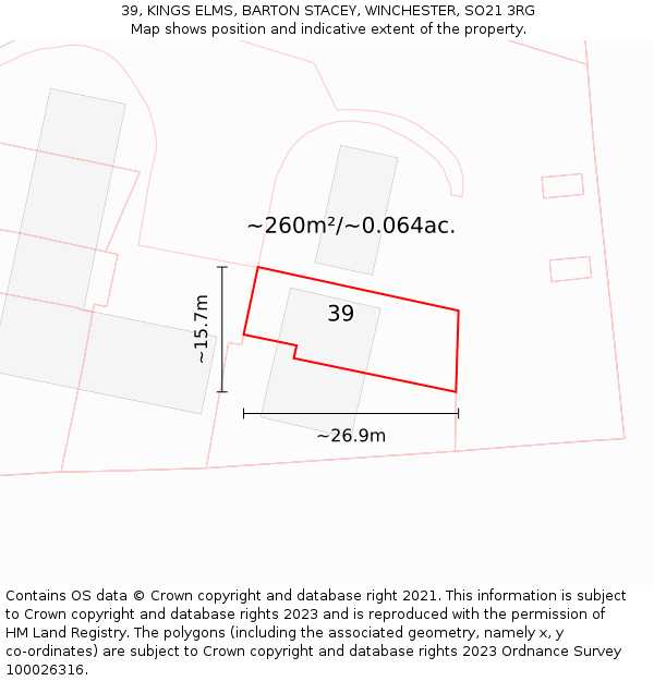 39, KINGS ELMS, BARTON STACEY, WINCHESTER, SO21 3RG: Plot and title map