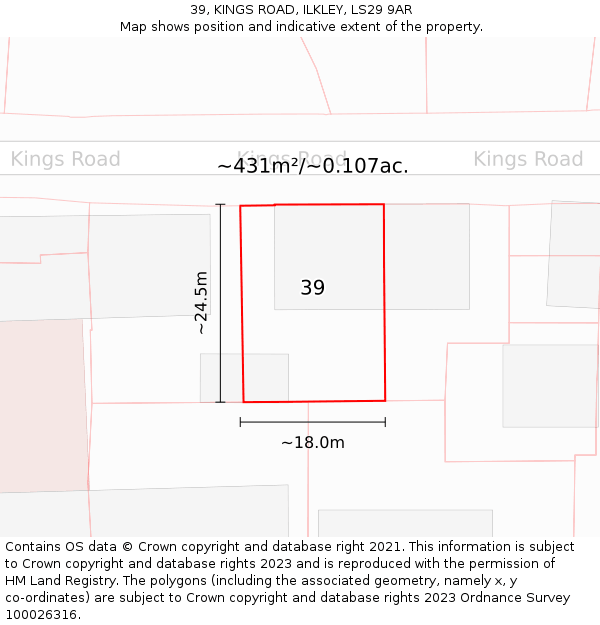 39, KINGS ROAD, ILKLEY, LS29 9AR: Plot and title map