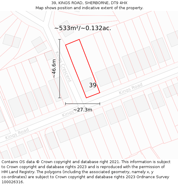 39, KINGS ROAD, SHERBORNE, DT9 4HX: Plot and title map