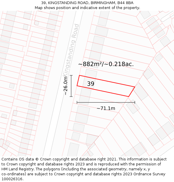 39, KINGSTANDING ROAD, BIRMINGHAM, B44 8BA: Plot and title map