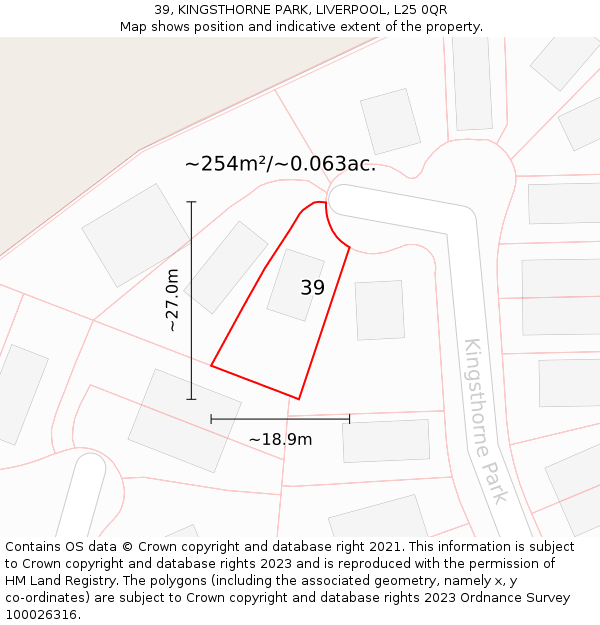 39, KINGSTHORNE PARK, LIVERPOOL, L25 0QR: Plot and title map