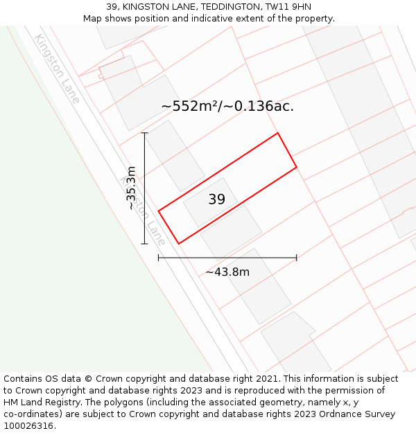 39, KINGSTON LANE, TEDDINGTON, TW11 9HN: Plot and title map