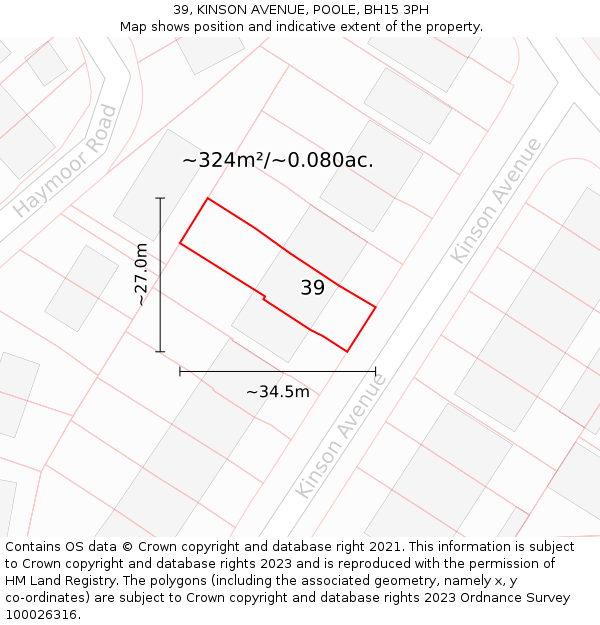 39, KINSON AVENUE, POOLE, BH15 3PH: Plot and title map