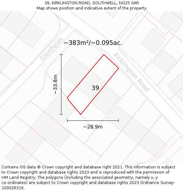 39, KIRKLINGTON ROAD, SOUTHWELL, NG25 0AR: Plot and title map