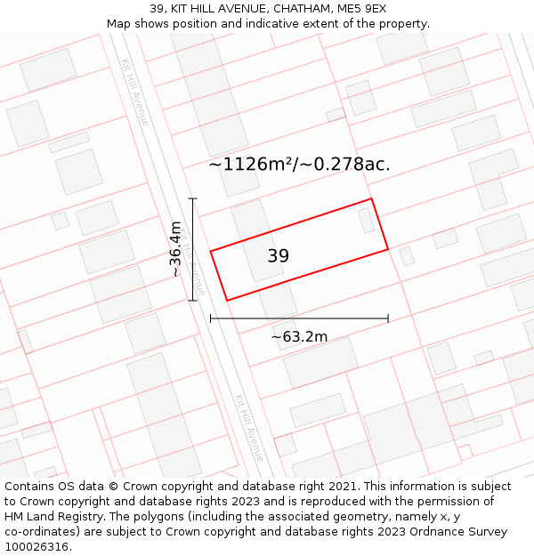 39, KIT HILL AVENUE, CHATHAM, ME5 9EX: Plot and title map