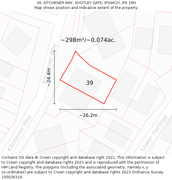 39, KITCHENER WAY, SHOTLEY GATE, IPSWICH, IP9 1RN: Plot and title map