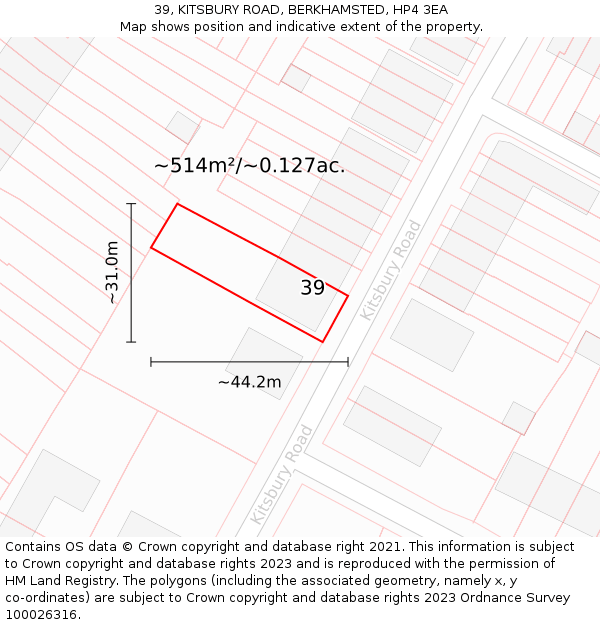 39, KITSBURY ROAD, BERKHAMSTED, HP4 3EA: Plot and title map