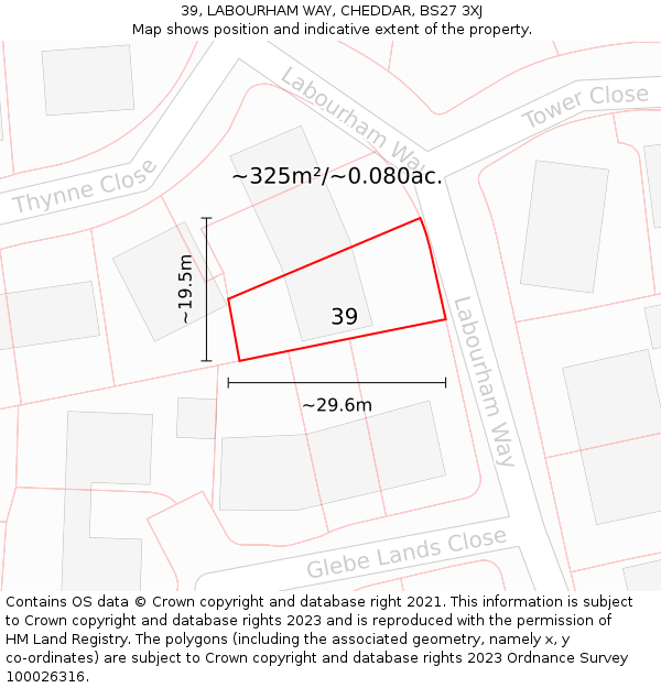 39, LABOURHAM WAY, CHEDDAR, BS27 3XJ: Plot and title map