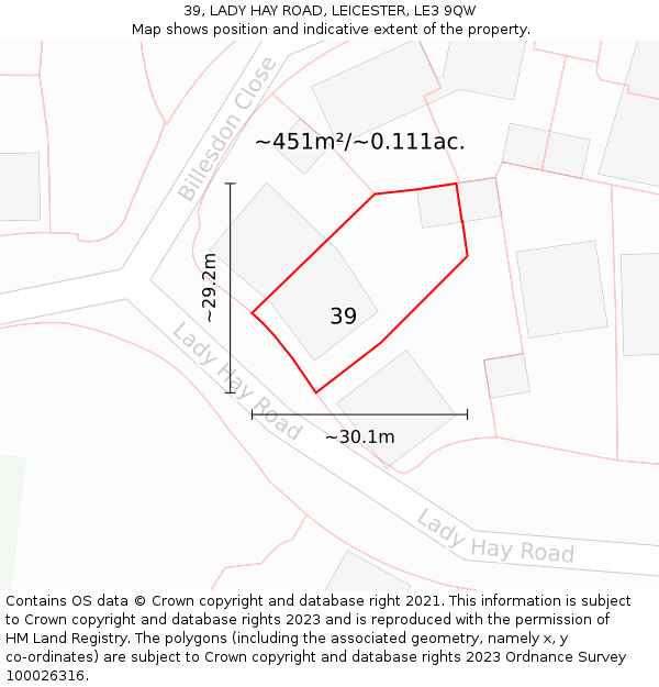 39, LADY HAY ROAD, LEICESTER, LE3 9QW: Plot and title map