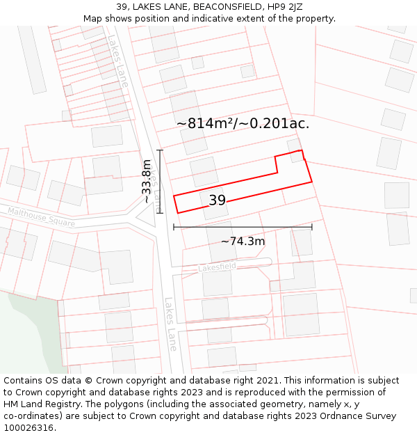 39, LAKES LANE, BEACONSFIELD, HP9 2JZ: Plot and title map