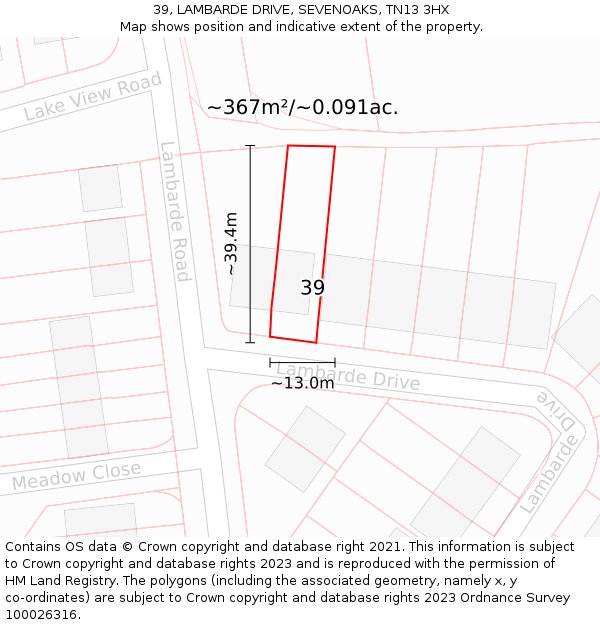 39, LAMBARDE DRIVE, SEVENOAKS, TN13 3HX: Plot and title map