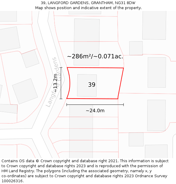 39, LANGFORD GARDENS, GRANTHAM, NG31 8DW: Plot and title map