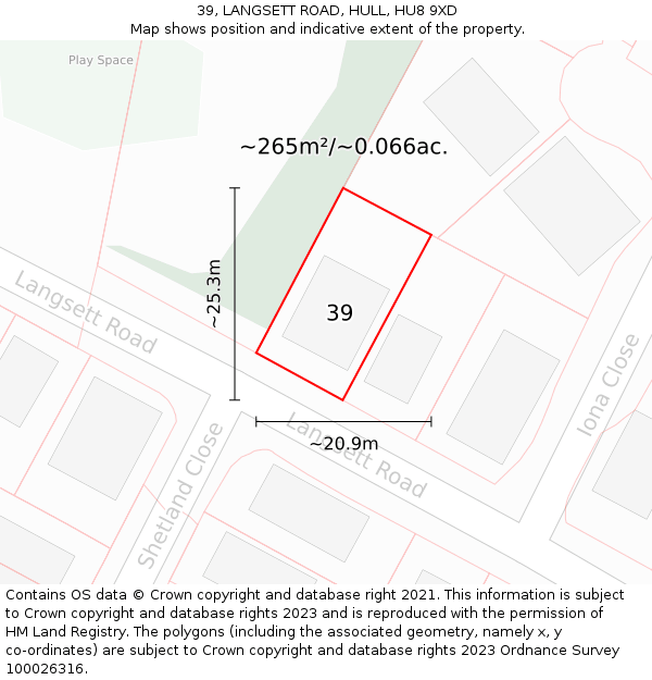 39, LANGSETT ROAD, HULL, HU8 9XD: Plot and title map