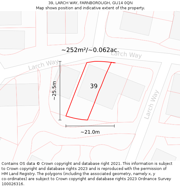 39, LARCH WAY, FARNBOROUGH, GU14 0QN: Plot and title map