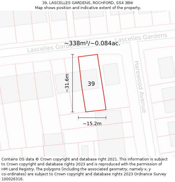 39, LASCELLES GARDENS, ROCHFORD, SS4 3BW: Plot and title map