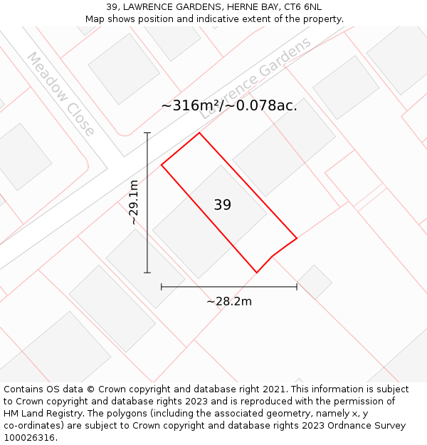 39, LAWRENCE GARDENS, HERNE BAY, CT6 6NL: Plot and title map