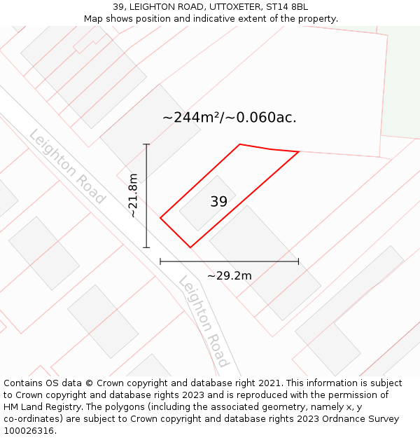 39, LEIGHTON ROAD, UTTOXETER, ST14 8BL: Plot and title map