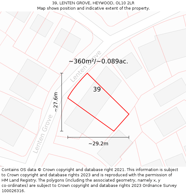 39, LENTEN GROVE, HEYWOOD, OL10 2LR: Plot and title map