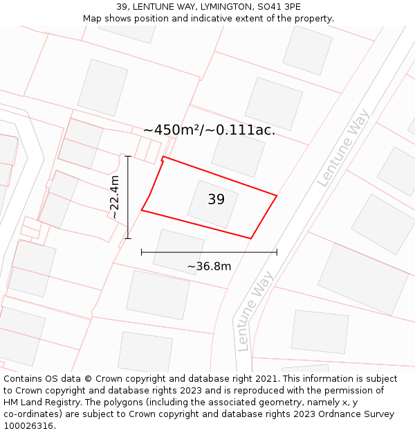 39, LENTUNE WAY, LYMINGTON, SO41 3PE: Plot and title map