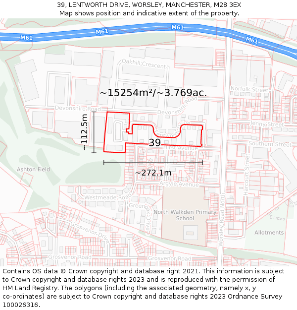 39, LENTWORTH DRIVE, WORSLEY, MANCHESTER, M28 3EX: Plot and title map