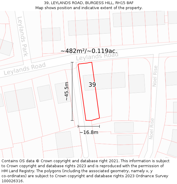 39, LEYLANDS ROAD, BURGESS HILL, RH15 8AF: Plot and title map