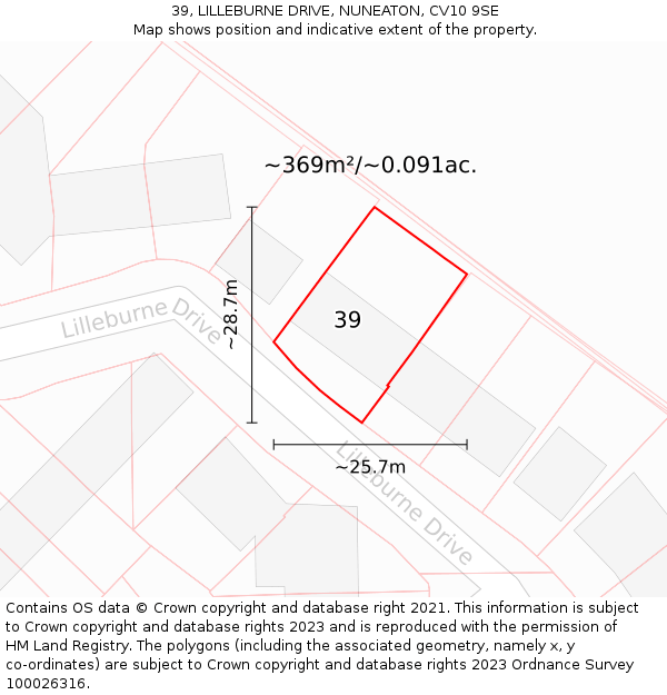 39, LILLEBURNE DRIVE, NUNEATON, CV10 9SE: Plot and title map