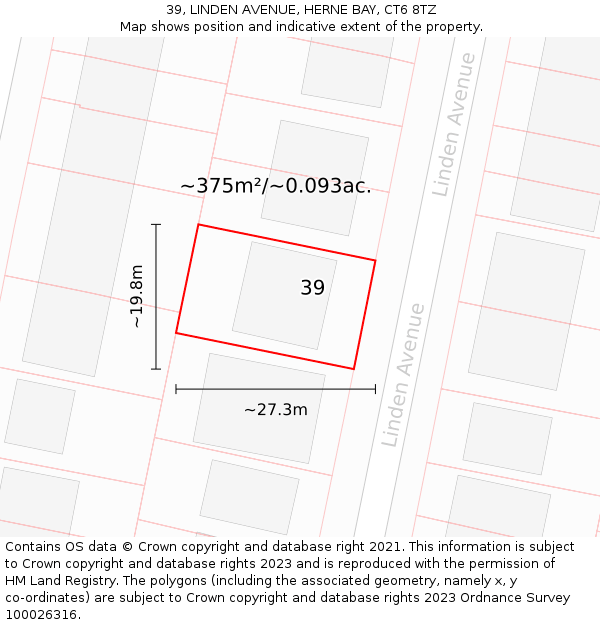 39, LINDEN AVENUE, HERNE BAY, CT6 8TZ: Plot and title map