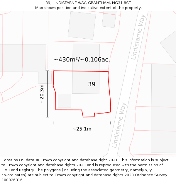 39, LINDISFARNE WAY, GRANTHAM, NG31 8ST: Plot and title map