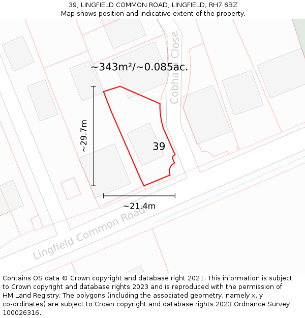 39, LINGFIELD COMMON ROAD, LINGFIELD, RH7 6BZ: Plot and title map